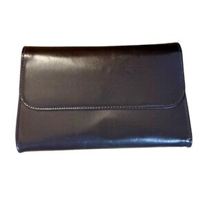Retro 70s Dark Brown Leather Clutch Wallet Snap Closure Change Purse Kiss Clasp